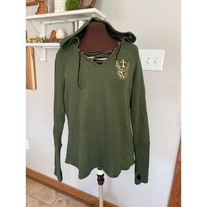 Outlander Hot Topic Olive Green Lace Up Hoodie Fraser Crest Medium Claire Jamie